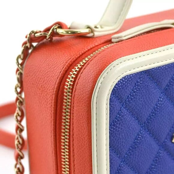 Auth CHANEL CC Filigree Handbag Shoulder Bag Red/Blue/White Leather - Picture 12 of 16